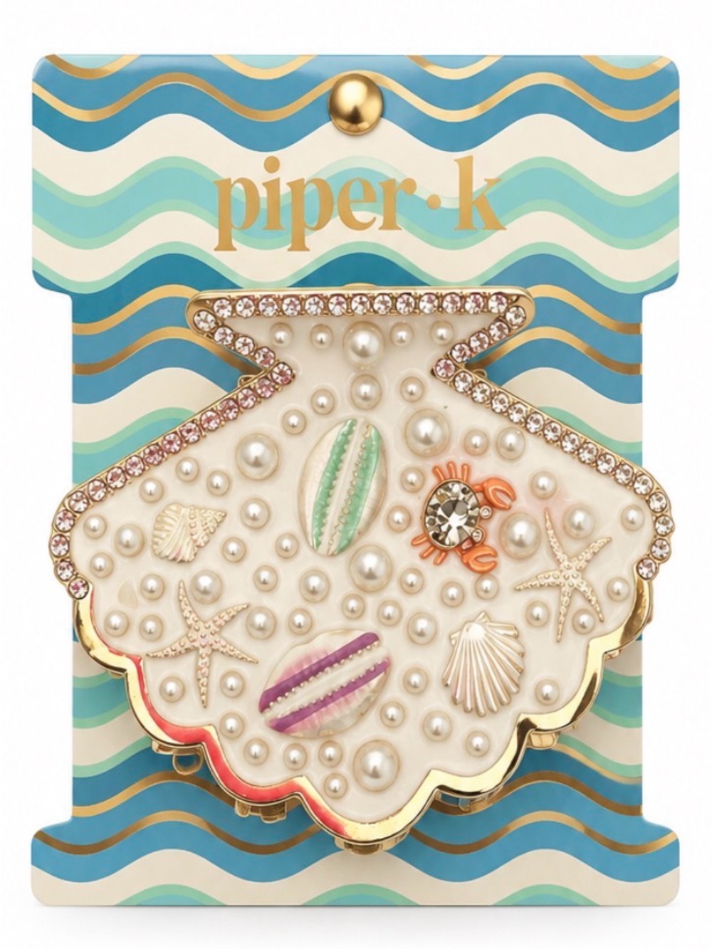 NWT Piper K  Gold & Pearled Seashell Hair Clip - Ivory Pearls & Pastel Accents